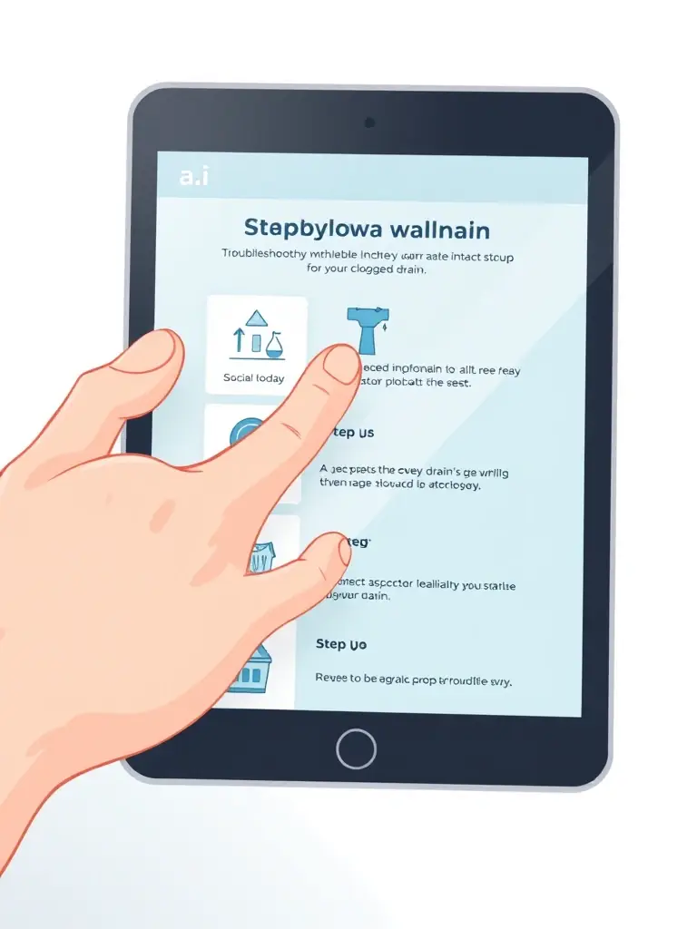 A graphic illustrating the AI guiding a customer through troubleshooting a minor plumbing issue, such as a clogged drain, with step-by-step instructions.