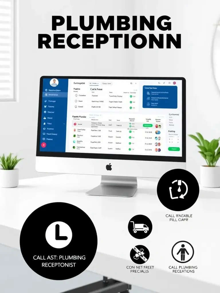 A screenshot of the Plumbing Receptionist software interface, showcasing the call handling dashboard with active call logs and customer information.